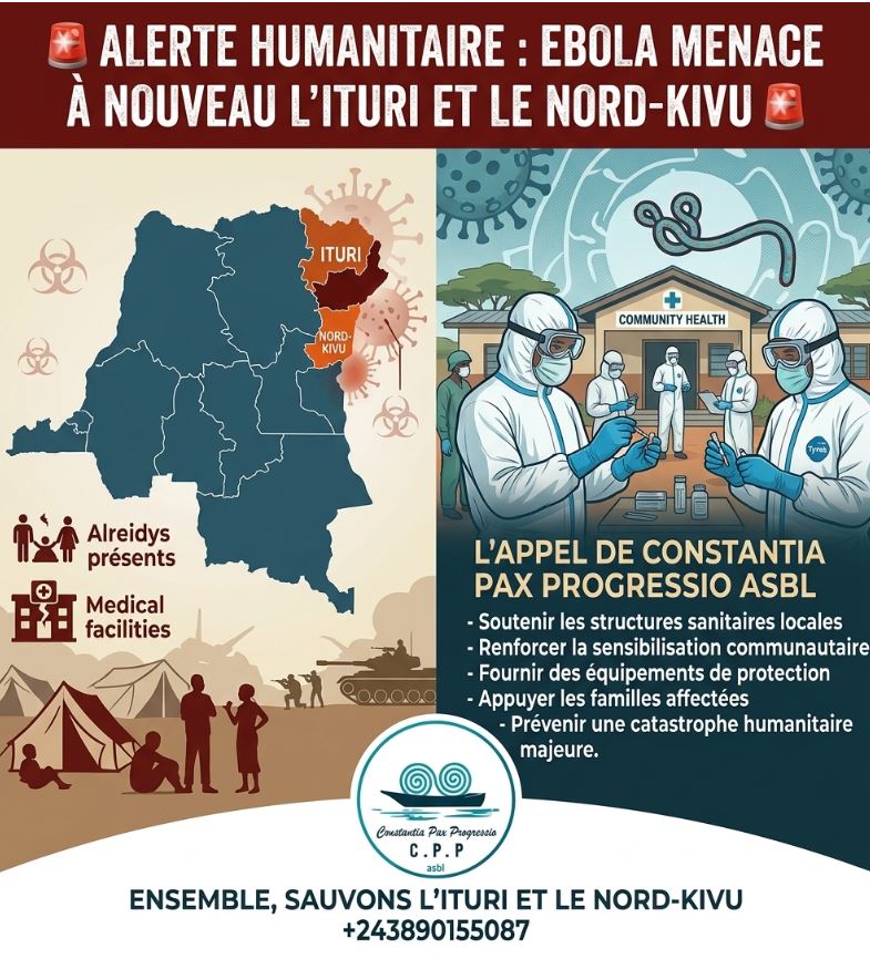 ALERTE HUMANITAIRE : EBOLA MENACE À NOUVEAU L’ITURI ET LE NORD-KIVU